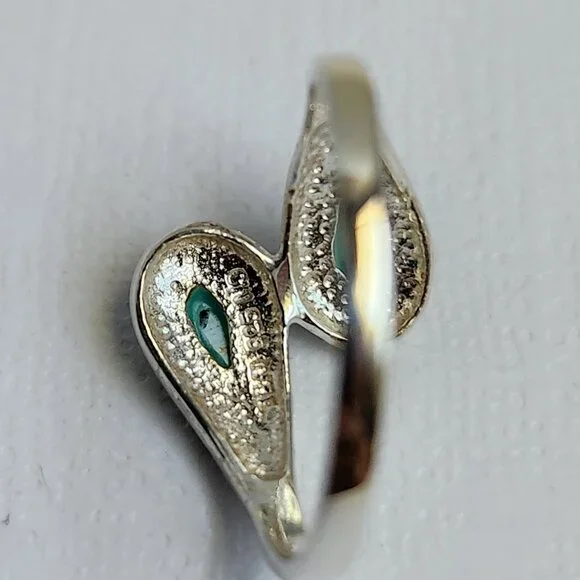1990's Signed 925 Silver Classic Turquoise & Marcasite Ring Size 7 - Picture 5 of 12